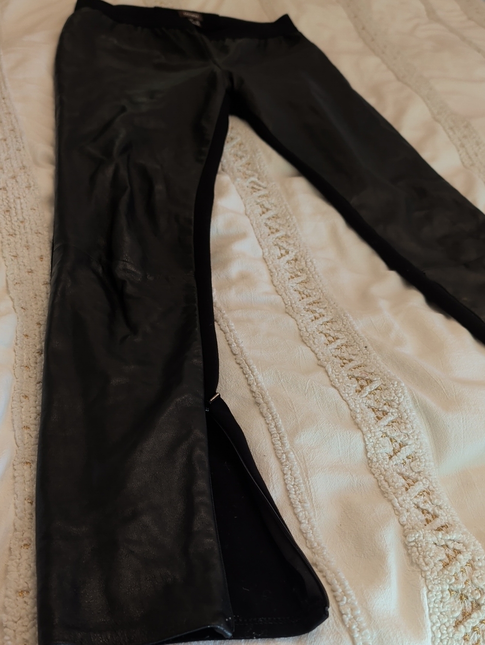 Black Genuine Leather front Pants